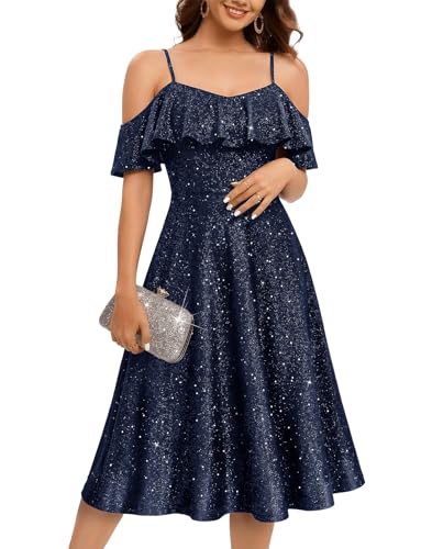Women's Sequin Off Shoulder Midi Cocktail Dress