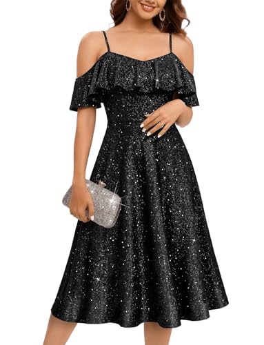 Women's Sequin Off Shoulder Midi Cocktail Dress