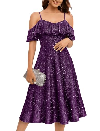 Women's Sequin Off Shoulder Midi Cocktail Dress