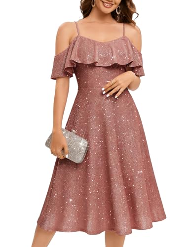 Women's Sequin Off Shoulder Midi Cocktail Dress