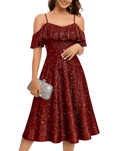 Women's Sequin Off Shoulder Midi Cocktail Dress