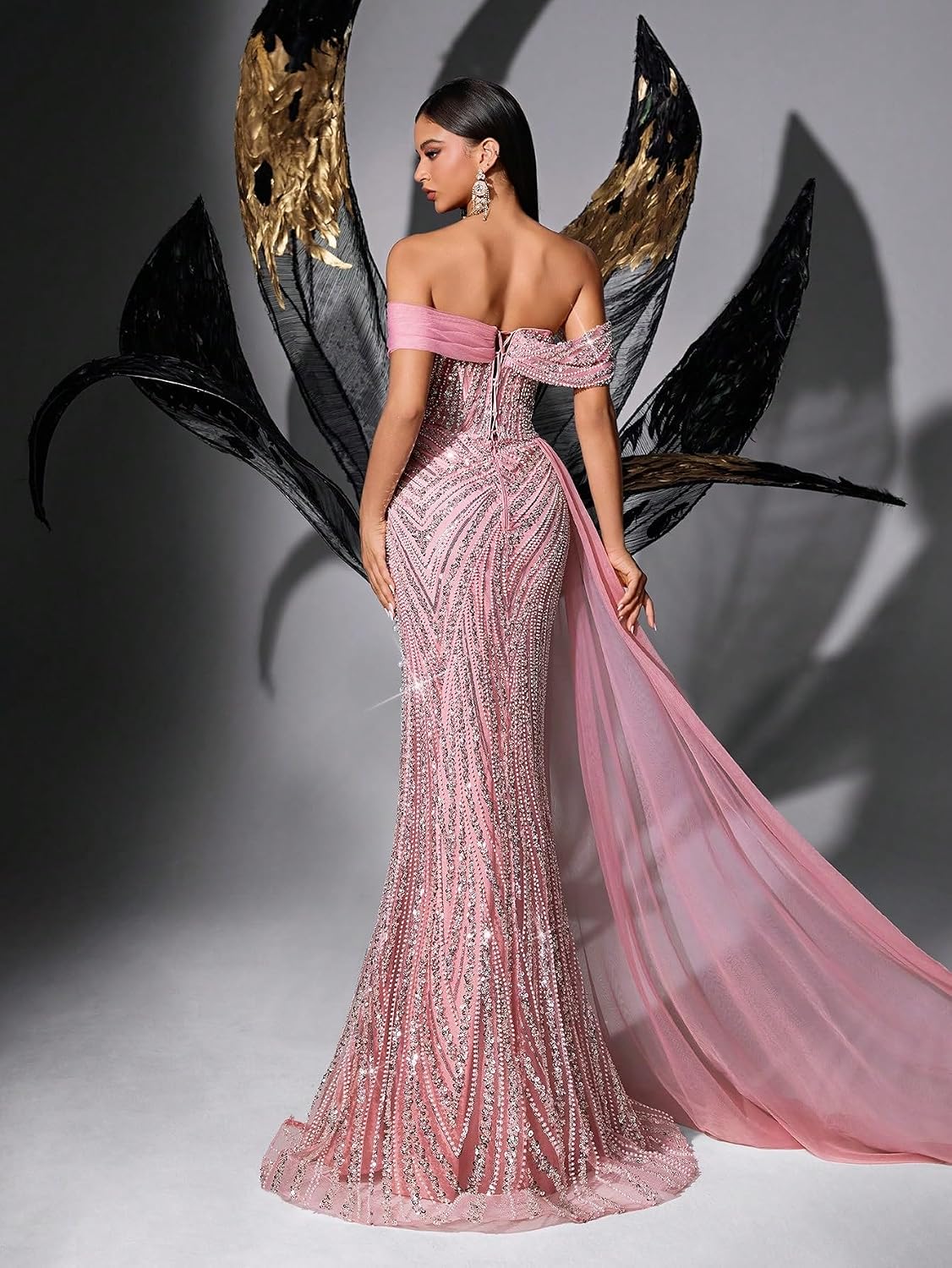 Women's Sequin Beaded Formal Evening Mermaid Dress