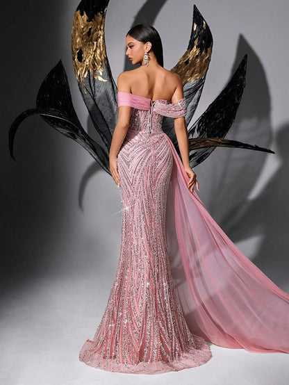 Women's Sequin Beaded Formal Evening Mermaid Dress