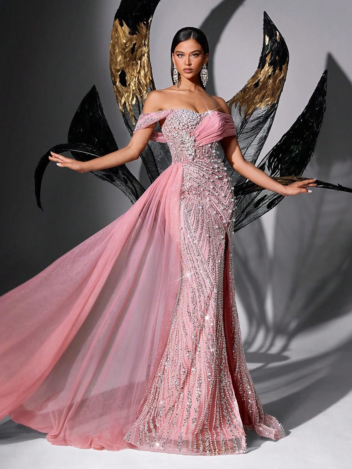 Women's Sequin Beaded Formal Evening Mermaid Dress