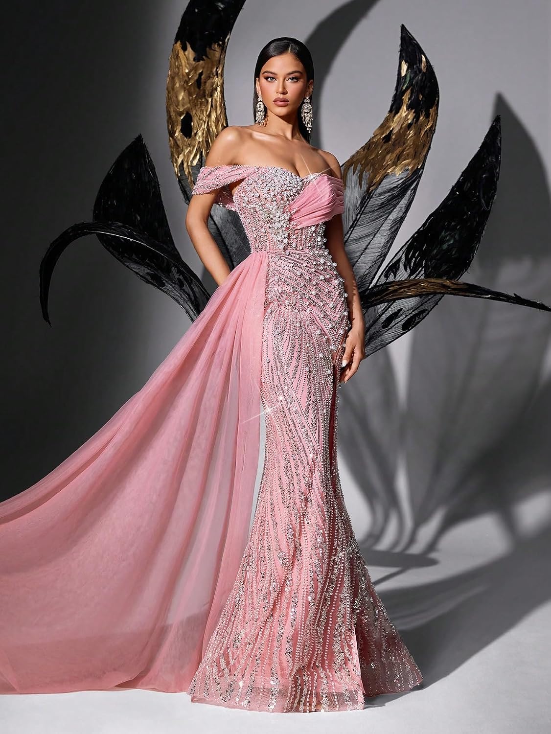 Women's Sequin Beaded Formal Evening Mermaid Dress
