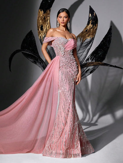 Women's Sequin Beaded Formal Evening Mermaid Dress