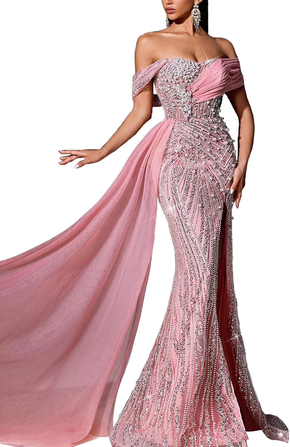 Women's Sequin Beaded Formal Evening Mermaid Dress