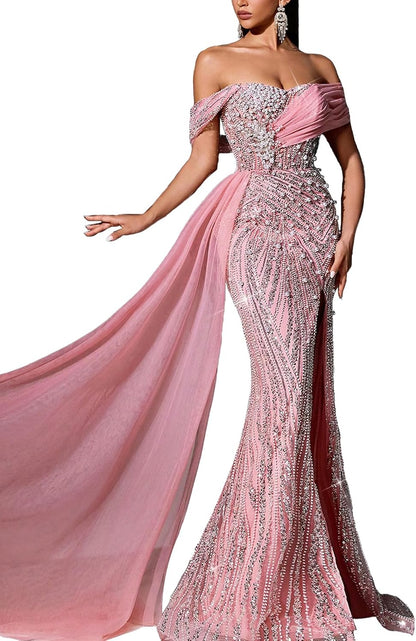 Women's Sequin Beaded Formal Evening Mermaid Dress